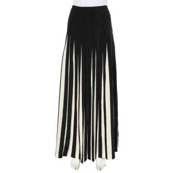 Pre Owned Ralph Lauren Monochrome Silk Pleated Vallauris Maxi Skirt S