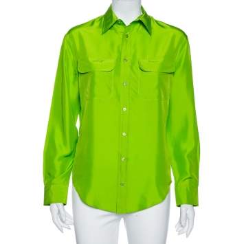 Pre Owned Ralph Lauren Green Silk Button Front Shirt M