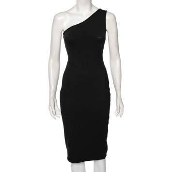 Pre Owned Ralph Lauren Black Cashmere One Shoulder Sheath Dress XS