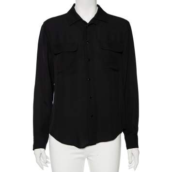 Pre Owned Ralph Lauren Black Silk Button Front Shirt M
