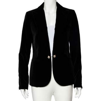 Pre Owned Ralph Lauren Black Velvet Button Front Blazer M