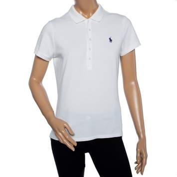 Pre Owned Ralph Lauren White Cotton Pique Polo T-Shirt L