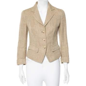 Pre Owned Ralph Lauren Cream Linen & Wool Textured Blazer S