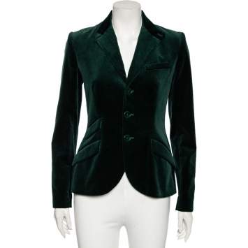Pre Owned Ralph Lauren Green Velvet Single Breasted Blazer S