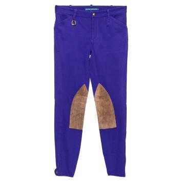 Pre Owned Ralph Lauren Purple Cotton & Suede Patch Detailed Riding Pants S