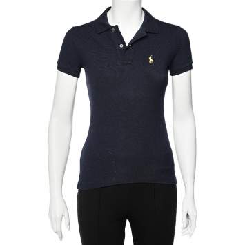 Pre Owned Ralph Lauren Navy Blue Cotton Pique Skinny Polo T-Shirt XS