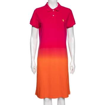 Pre Owned Ralph Lauren Pink Ombre Cotton Pique Short Sleeve Polo Dress XL