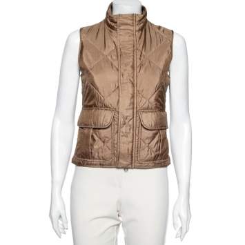 Pre Owned Ralph Lauren Brown Diamond Quilted Silk Sleeveless Vest S
