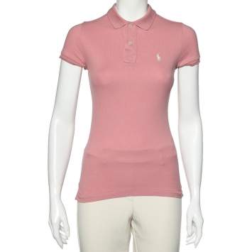 Pre Owned Ralph Lauren Pink Cotton Pique Skinny Polo T-Shirt S