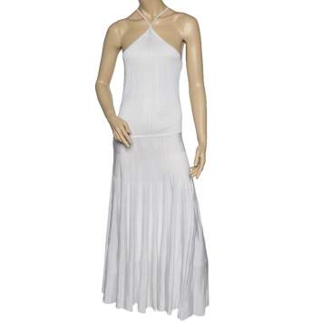 Pre Owned Ralph Lauren White Jersey Halterneck Maxi Dress S