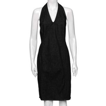 Pre Owned Ralph Lauren Black Denim Halter Neck Dress L