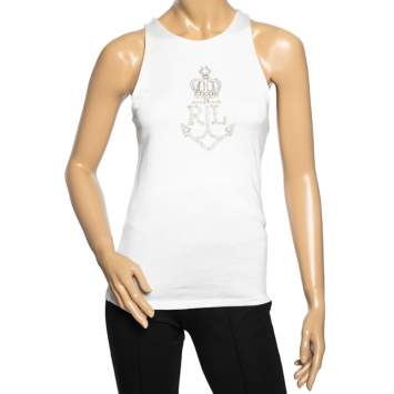 Pre Owned Ralph Lauren White Logo Embellished Racer Back Top S
