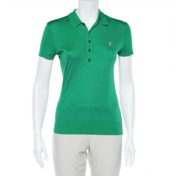 Pre Owned Ralph Lauren Green Cotton Knit Polo T-Shirt M