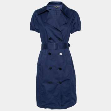 Pre Owned Ralph Lauren Navy Blue Stretch Cotton Shirt Belted Dress L