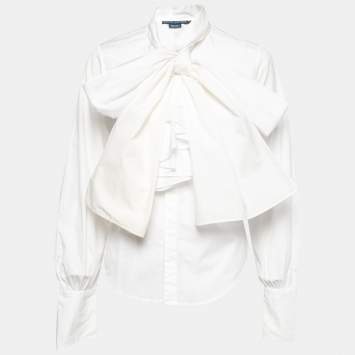 Pre Owned Ralph Lauren White Cotton Neck Tie Detail Button Front Shirt S
