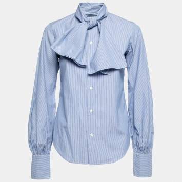 Pre Owned Ralph Lauren Blue Striped Cotton Neck Tie Detail Shirt S