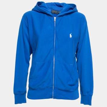 Pre Owned Polo Ralph Lauren Blue Cotton Hooded Zip Front Jacket M