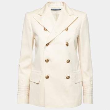 Pre Owned Ralph Lauren Cream Wool & Cotton Double Breasted Blazer S