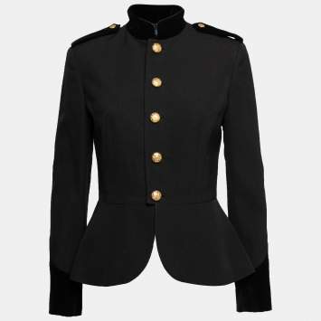 Pre Owned Ralph Lauren Black Wool & Velvet Trimmed Military Blazer M
