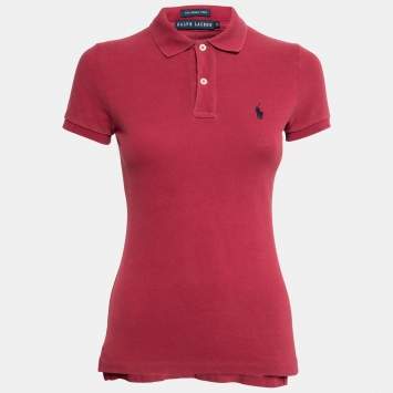 Pre Owned Ralph Lauren Red Cotton Pique Skinny Polo T-Shirt S