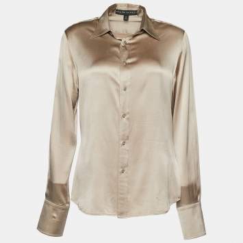 Pre Owned Ralph Lauren Champagne Silk Button Front Shirt L