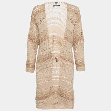 Pre Owned Ralph Lauren Beige Hand Knit Silk Shrug M