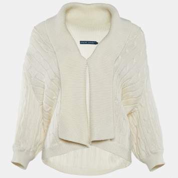 Pre Owned Ralph Lauren Cream Cotton Knit Button Front Cardigan L