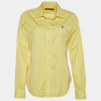 Pre Owned Ralph Lauren Yellow Striped Cotton Long Sleeve Shirt L
