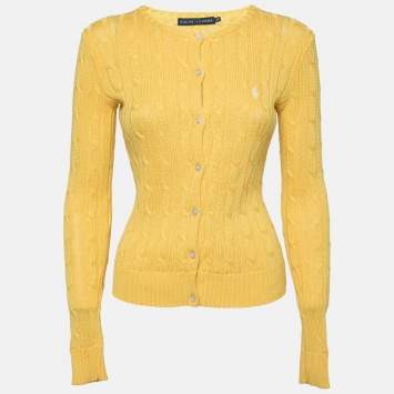 Pre Owned Ralph Lauren Yellow Textured Knit Button Front Long Sleeve Sweater XS