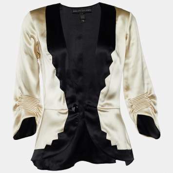 Pre Owned Ralph Lauren Cream/Black Satin Button Front Jacket S