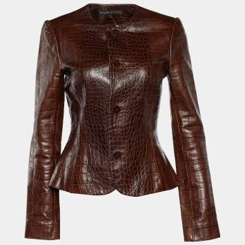 Pre Owned Ralph Lauren Brown Leather Button Front Jacket S
