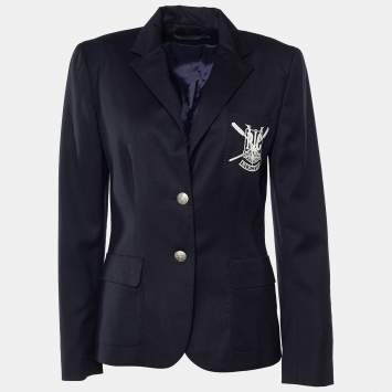 Pre Owned Ralph Lauren Navy Blue Wool Rowing Club Embroidered Blazer M