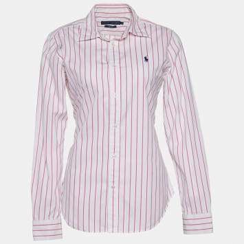 Pre Owned Ralph Lauren Pink & White Striped Cotton Slim Fit Shirt L