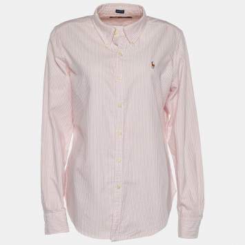 Pre Owned Ralph Lauren Pink Striped Cotton Skinny Fit Shirt XL