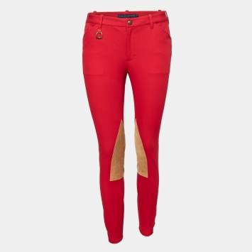 Pre Owned Ralph Lauren Red Cotton Suede Patch Pants M Waist 28" 