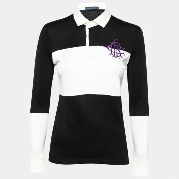 Pre Owned Ralph Lauren Black Cotton Knit Long Sleeve Polo T-Shirt M