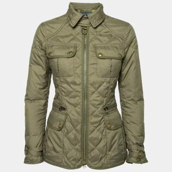 Pre Owned Ralph Lauren Olive Green Synthetic Quilted Zip Front Jacket S