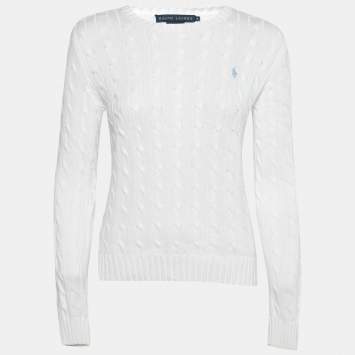Pre Owned Ralph Lauren White Cotton Cable Knit Sweater M