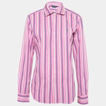 مملوكة مسبقًا Ralph Lauren Pink Striped Cotton Slim Fit Button Front Shirt L