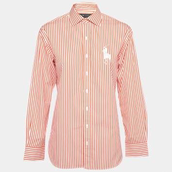 Pre Owned Ralph Lauren Orange Striped Cotton Button Front Shirt M