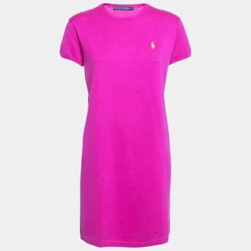 Pre Owned Ralph Lauren Pink Cotton Knit Round Neck Short Sleeve Dress L