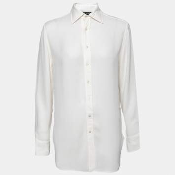 Pre Owned Ralph Lauren  White Crepe Button Front Shirt S