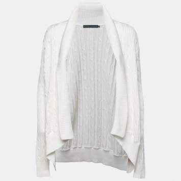 Pre Owned Ralph Lauren Off White Cable Knit Shawl Neck Cardigan M