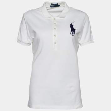 Pre Owned Ralph Lauren White Cotton Pique Polo T-Shirt L 