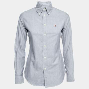 Pre Owned Ralph Lauren Grey Cotton Knit Oxford Button Down Shirt XS