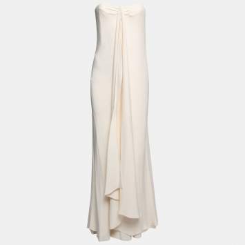 Pre Owned Ralph Lauren Cream Silk Crepe Strapless Maxi Dress M