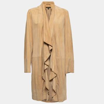 Pre Owned Ralph Lauren Beige Suede Open Front Coat L