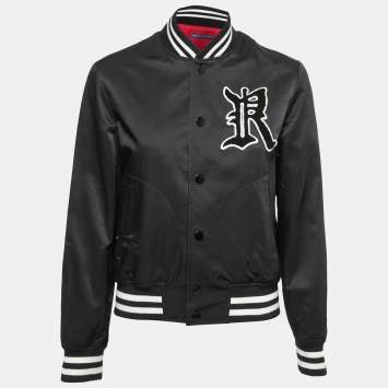 Pre Owned Ralph Lauren Black Cotton Rib Knit Trimmed Varsity Jacket S