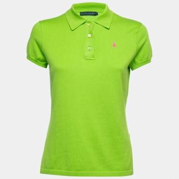 Pre Owned Ralph Lauren Lime Green Knit Polo T-Shirt M