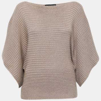 Pre Owned Ralph Lauren Beige Silk & Cashmere Knitted Poncho Top M